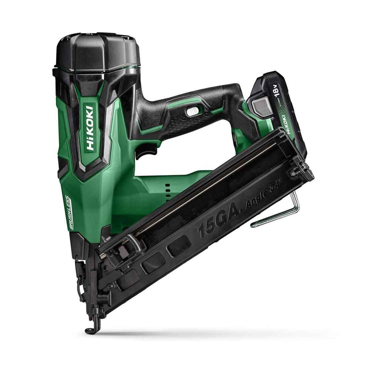 Hikoki NT1865DMAJYZ 18V Brushless 15G Angled Finish Nailer with 2 x 2.0Ah Batteries, Charger & Case