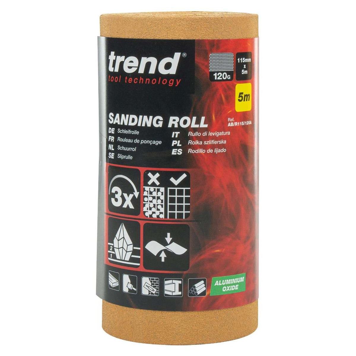 Trend AB/R115/120A 115mm x 5m 120 Grit Aluminium Oxide Sanding Roll