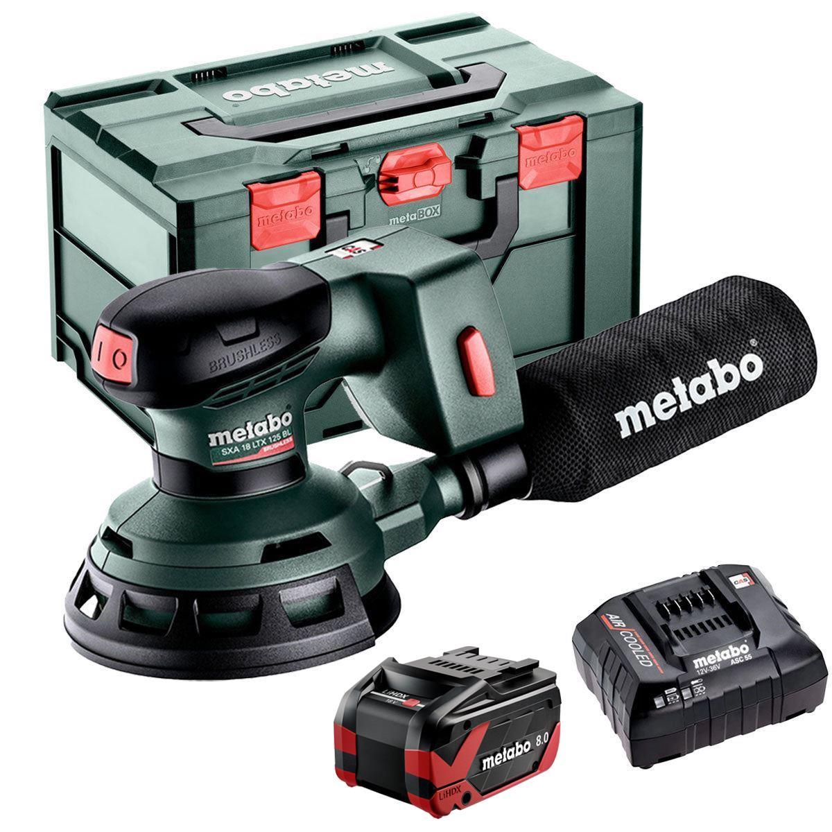 Metabo SXA 18 LTX 125 BL 18V Brushless Random Orbital Sander with 1 x 8.0Ah Battery Charger & Metabox