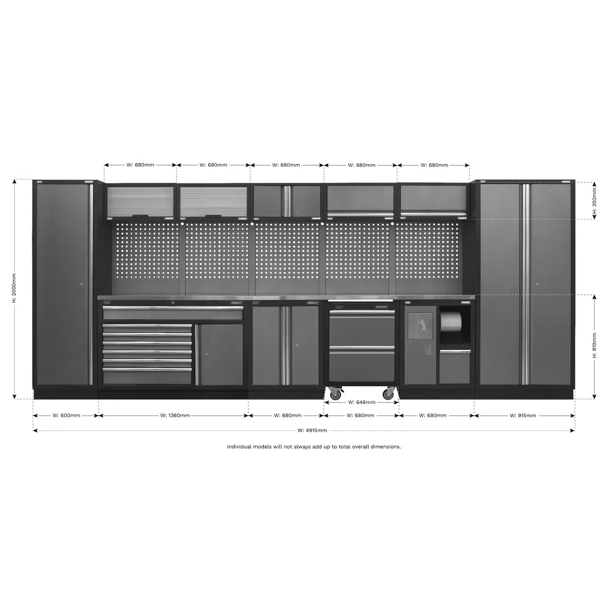 Sealey APMSSTACK15SS Superline PRO 4.9m Storage System Stainless Worktop