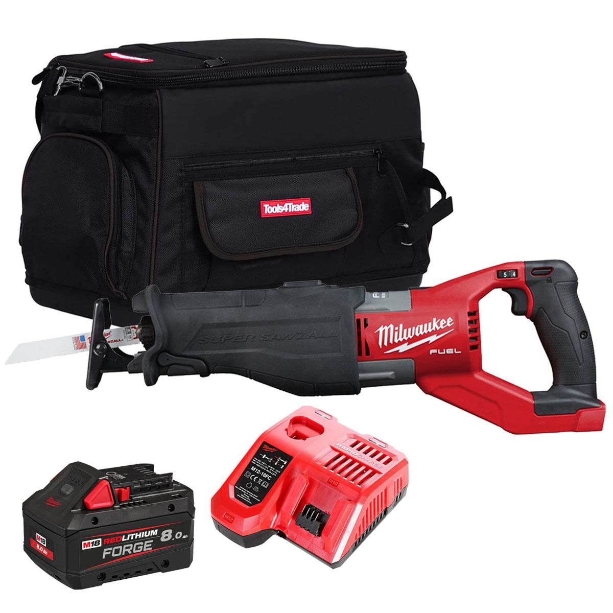 Milwaukee M18FSX-0 18V M18 FUEL Sawzall Reciprocating Saw with 1 x 8.0Ah Battery Charger & Bag
