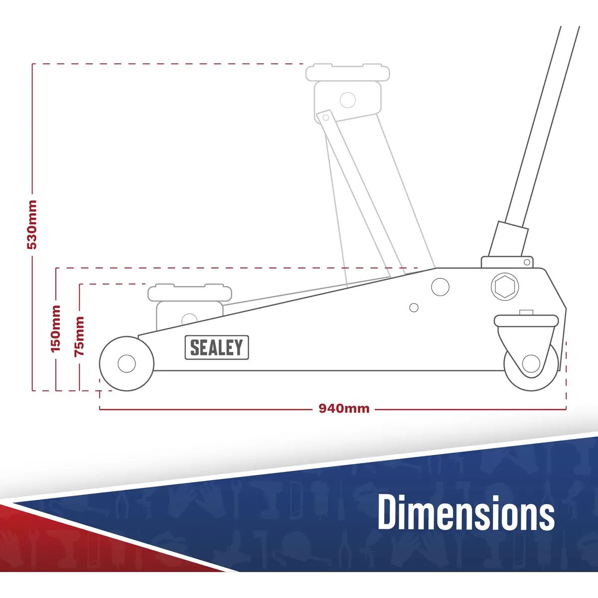 Sealey 2100TB Viking Low Entry Long Reach Trolley Jack with Rocket Lift 2 Tonne