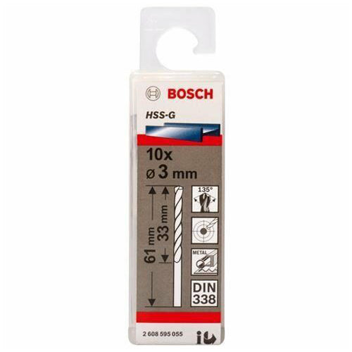 Bosch 2608595055 Metal Drill Bits HSS-G DIN 338. 3.0 x 33 x 61mm