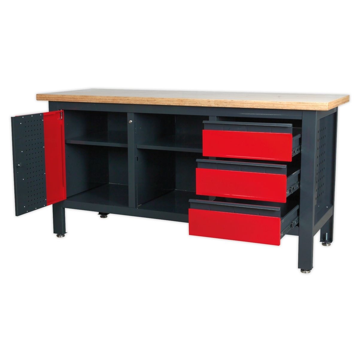 Sealey AP1905B Workstation with 3 Drawers 1 Cupboard & Open Storage