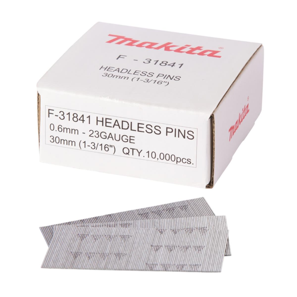 Makita F-31841 0.6mm x 30mm 23g Bright Headless Galvanised Pins Pack of 10000