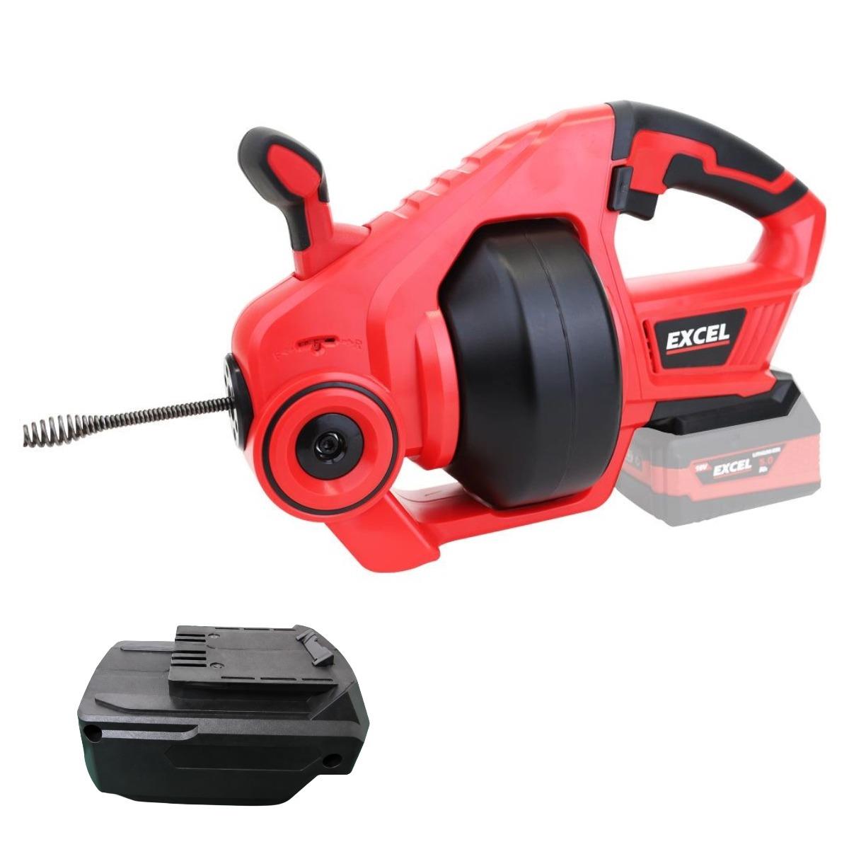 Excel 18V Cordless Drain Cleaner with Adaptor for Makita Battery