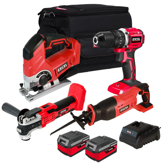 Excel 18V Cordless 4 Piece Tool Kit with 2 x 4.0Ah Batteries & Charger in Bag EXL5171