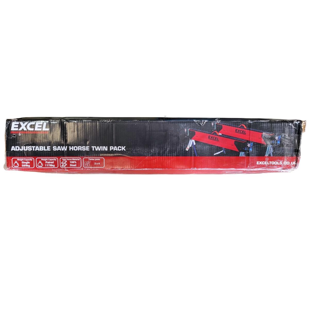 Excel Steel Sawhorse Heavy Duty Adjustable Legs Twin Pack 1178Kg Capacity Item Condition Damaged Box