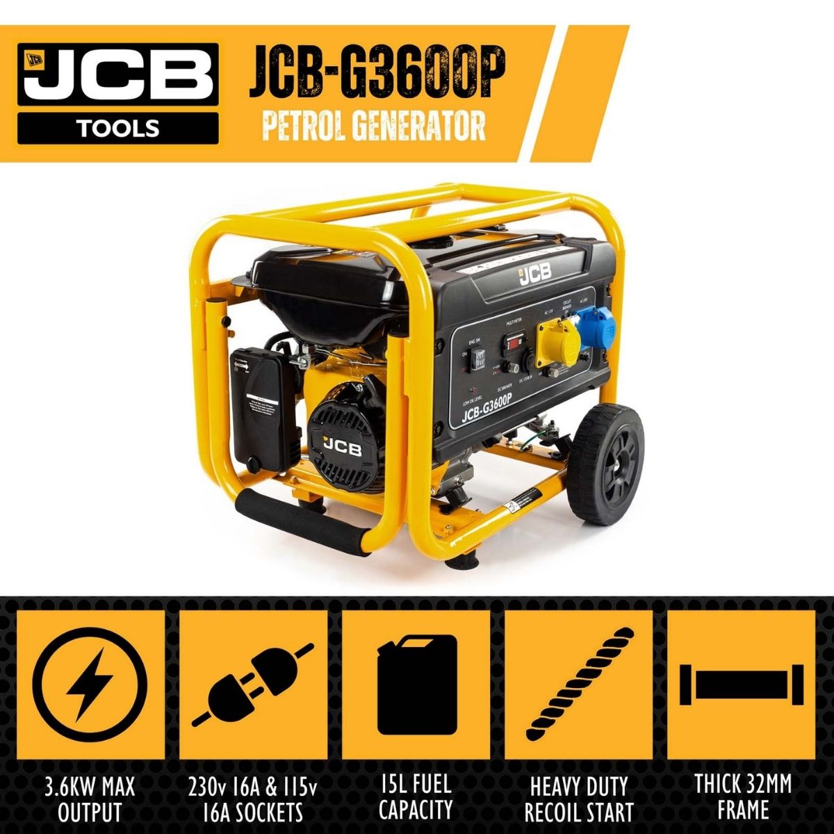 JCB G3600P Single-Phase Petrol Generator 224cc 115V/230V