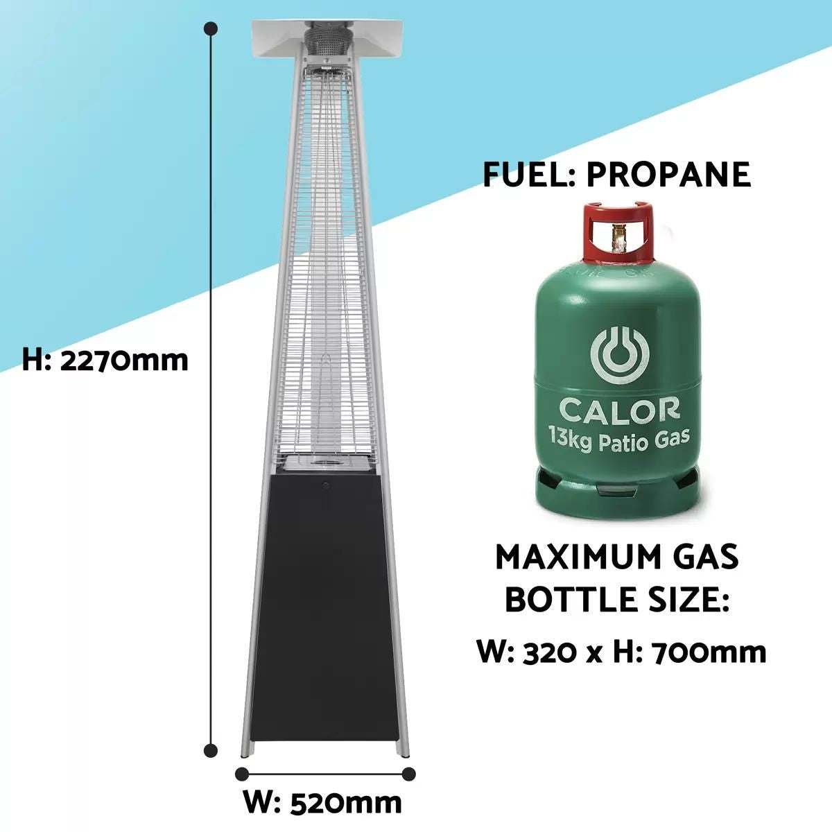 Dellonda DG98 13kW Black/Stainless Steel Pyramid Gas Outdoor Patio Heater