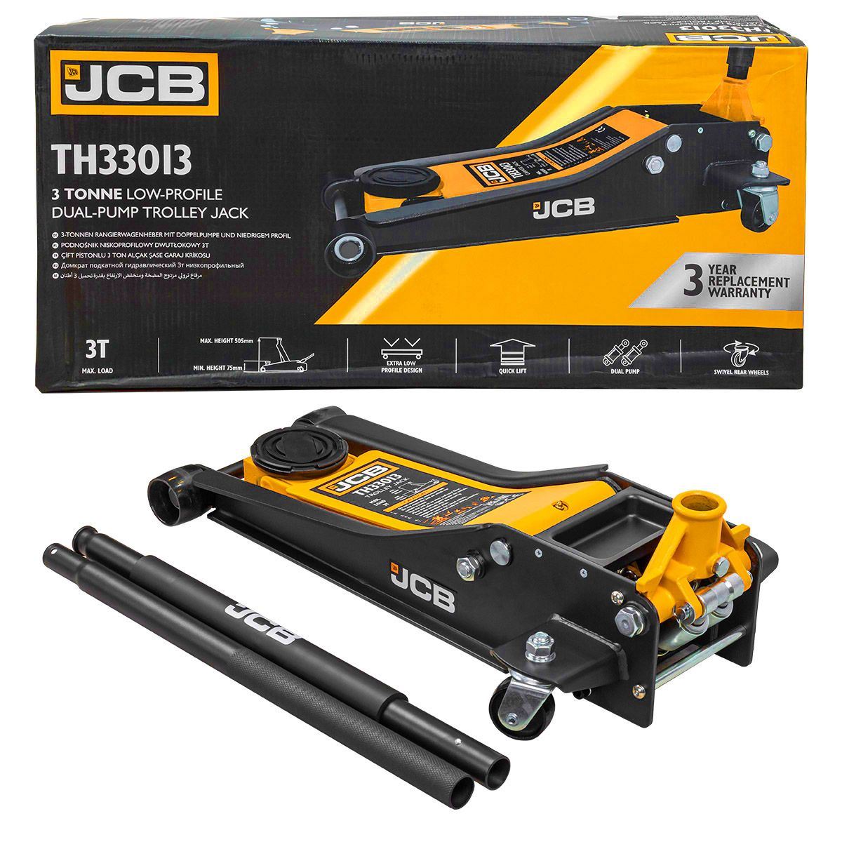 JCB TH33013 3 Tonne Low-Profile Double-Pump Trolley Jack