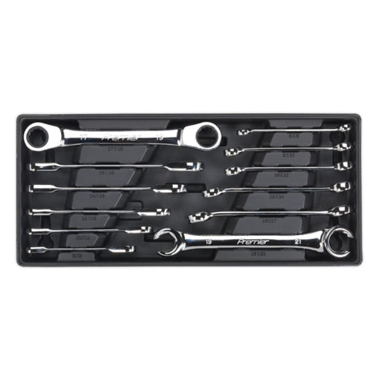 Sealey TBT13 Flare Nut & Ratchet Ring Spanner 12pc Set with Tool Tray
