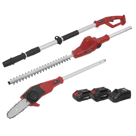 Sealey CP20VTPCOMBO Telescopic Cordless Hedge Trimmer & Chainsaw Kit 20V with 2 Battery
