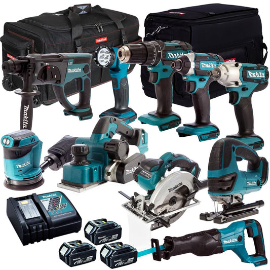 Makita DLX1010PT 18V LXT 10 Piece Cordless Power Tool Kit with 3 x 5.0Ah Batteries