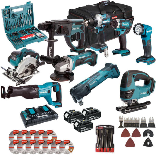 Makita 18V 9 Piece Combo Kit with 3 x 5.0Ah Battery Charger & Accessories Set T4TKIT-17228