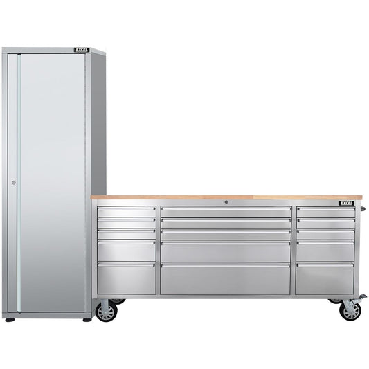 Excel 72inch 15 Drawer Stainless Steel Workbench Roller Tool Chest Cabinet & Tall Cabinet