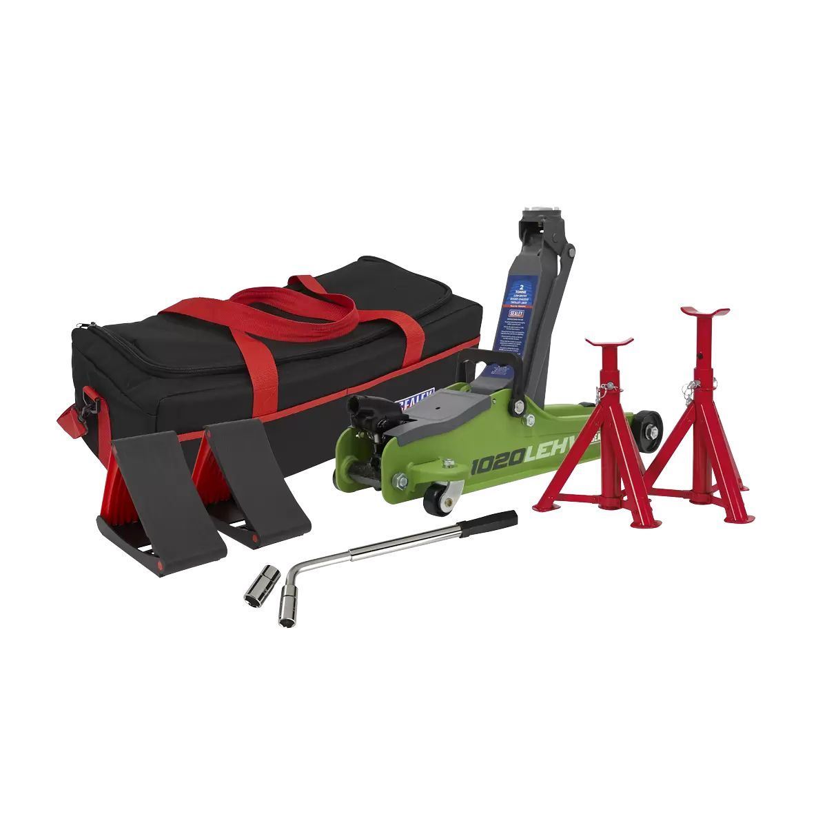 Sealey 1020LEHVBAGCOMBO 2tonne Low Entry Short Chassis Trolley Jack Green