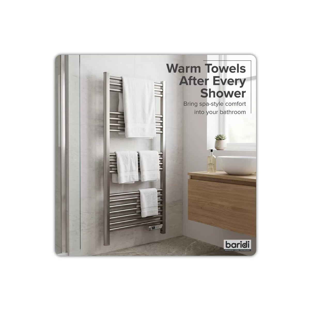 Sealey DH372 Baridi Electric Heated Towel Rail 1085 x 535mm with LED Display Silver 230V