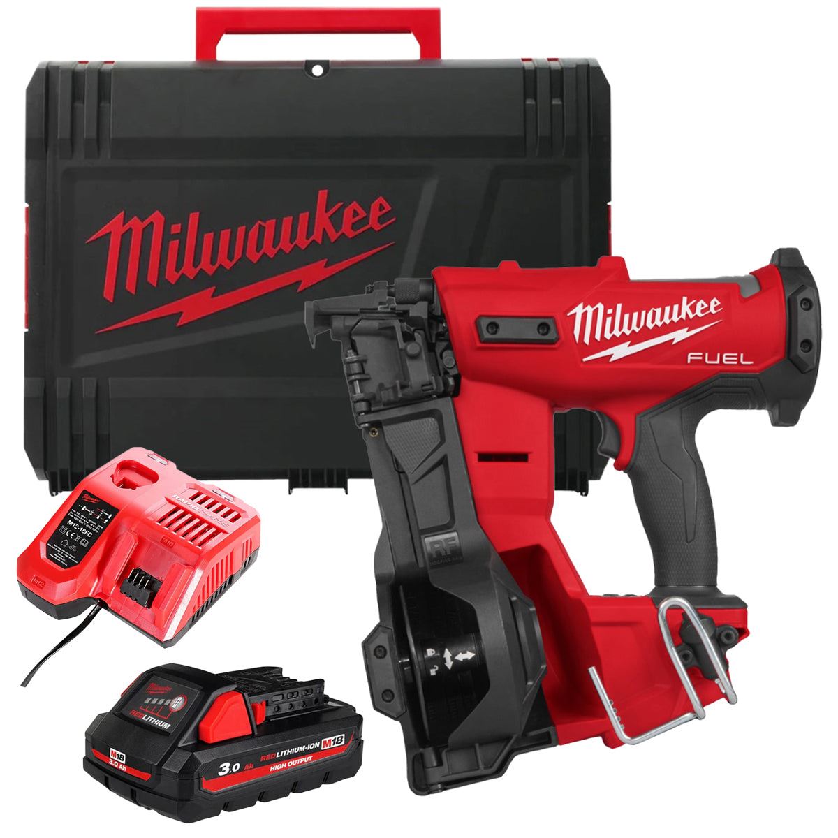 Milwaukee M18FRCN45-0X 18V Brushless Roofing Coil Nailer with 1 x 3.0Ah Battery Charger & Case