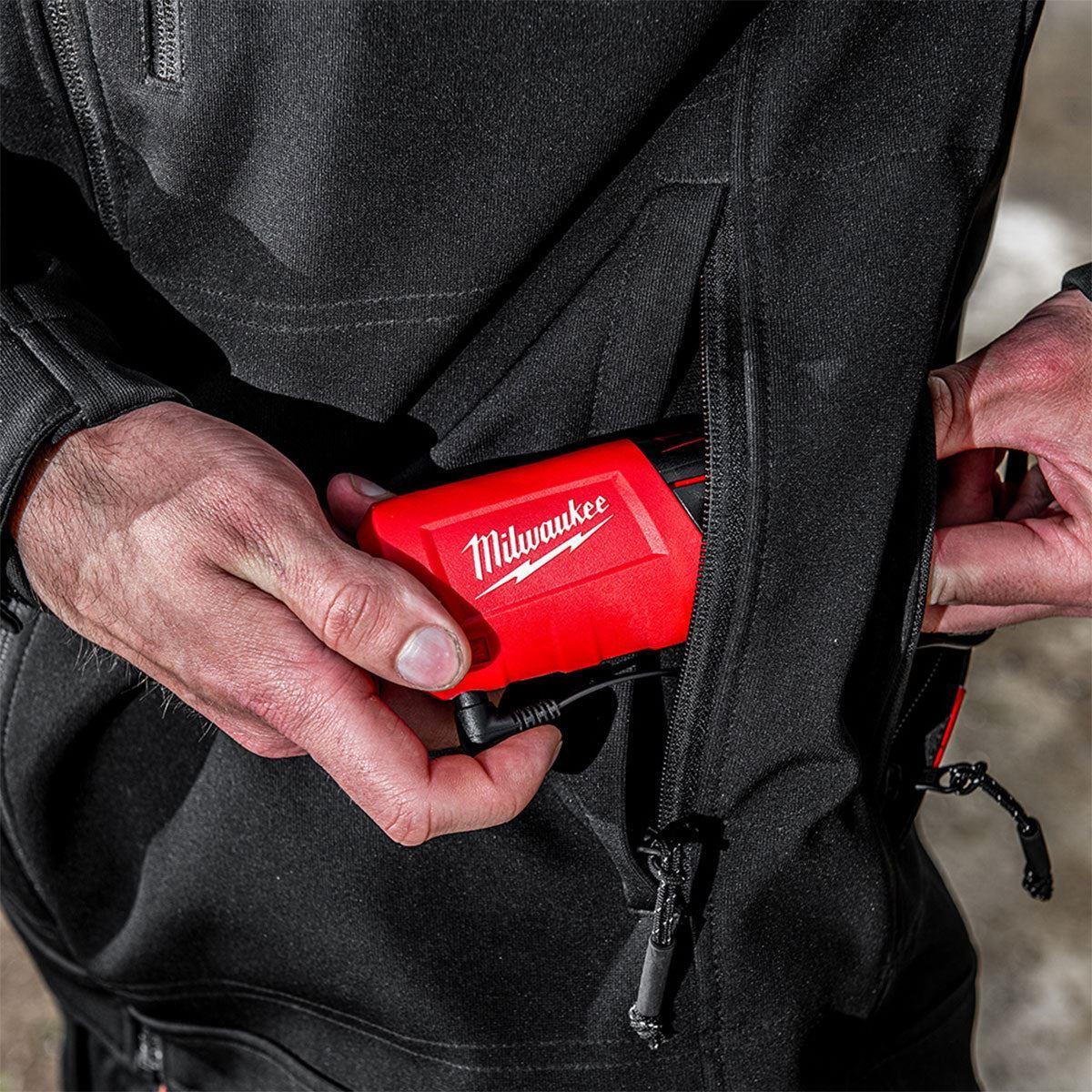 Milwaukee M12 12V Black Heated Hoodie XL Extra Large with 1 x 2.0Ah Battery & Charger