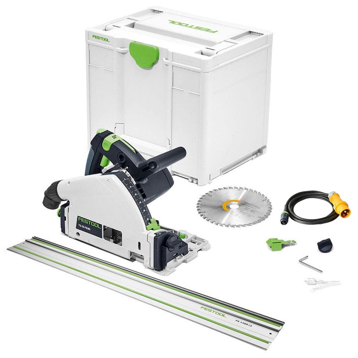 Festool TS 55 FEQ-Plus 110V GB 160mm Circular Plunge-Cut Saw - 576707 With 1 x Guide Rail FS 1400/2