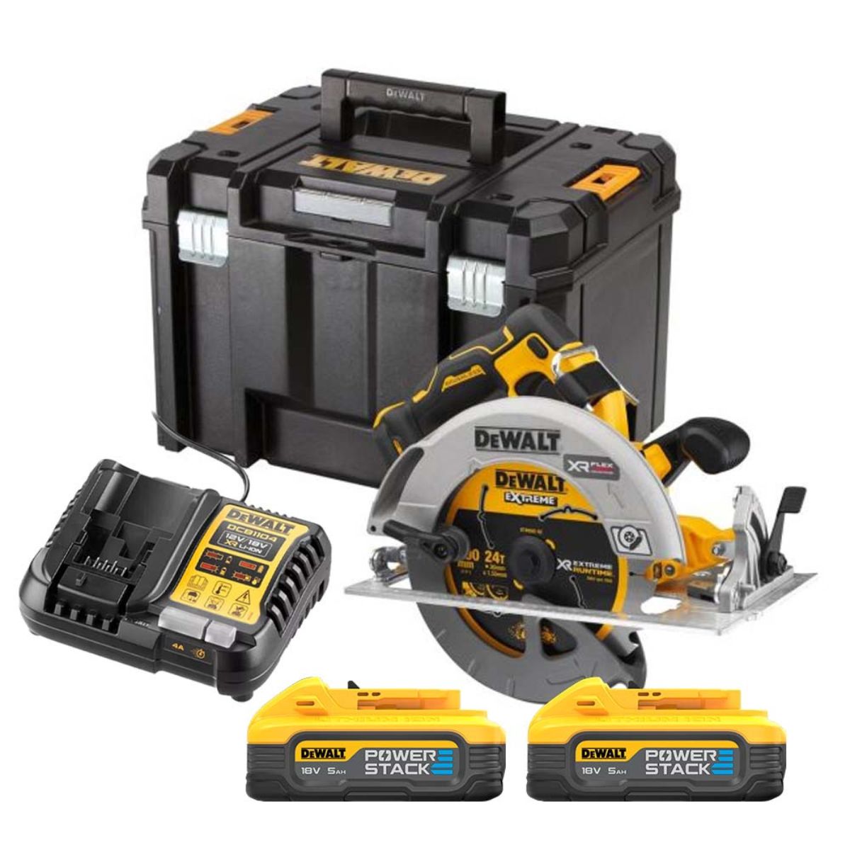 Dewalt DCS573H2T 18V XR Brushless 190mm Circular Saw with 2 x 5.0Ah Powerstack Batteries, Charger & TSTAK Case