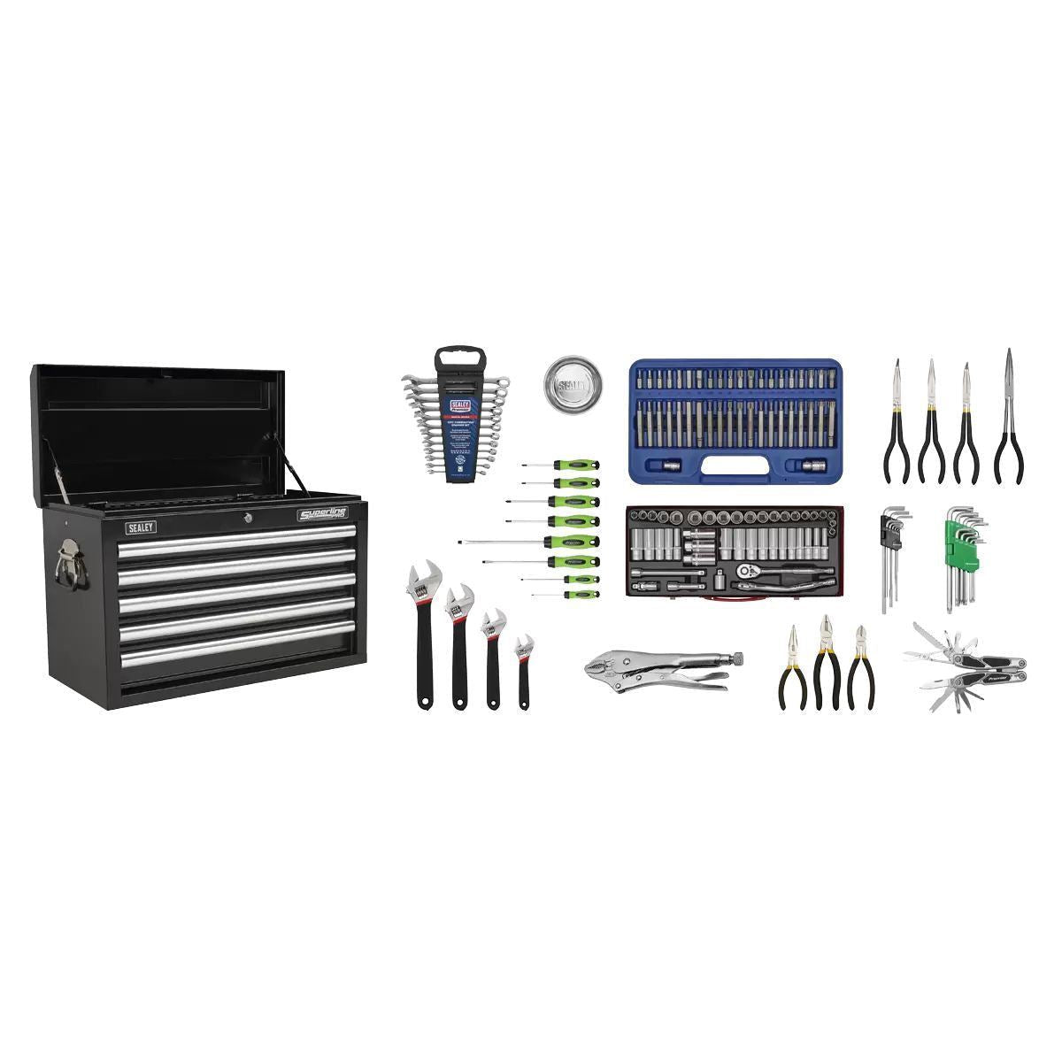 Sealey AP33059BCOMBO 5 Drawer Top chest with 140pc Tool Kit Black