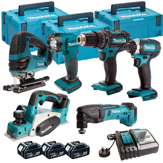 Makita 6 Piece Kit 18V Li-ion With 3 x 5.0Ah Batteries Charger T4TKIT-100