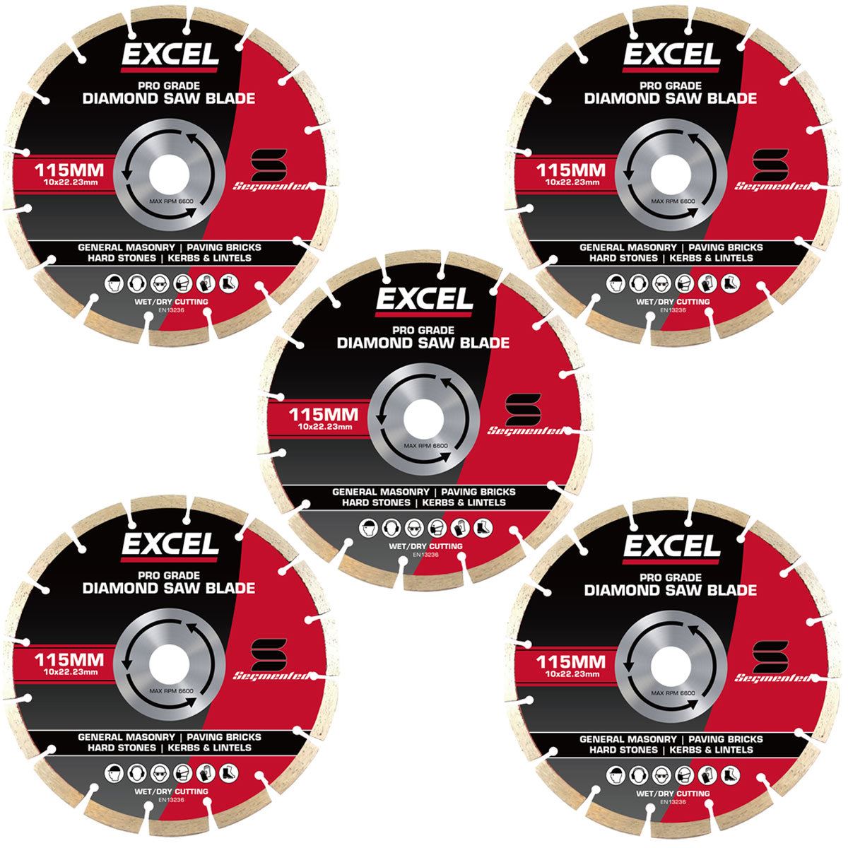 Excel 115mm Diamond Blade Pro Grade Segmented Pack of 5