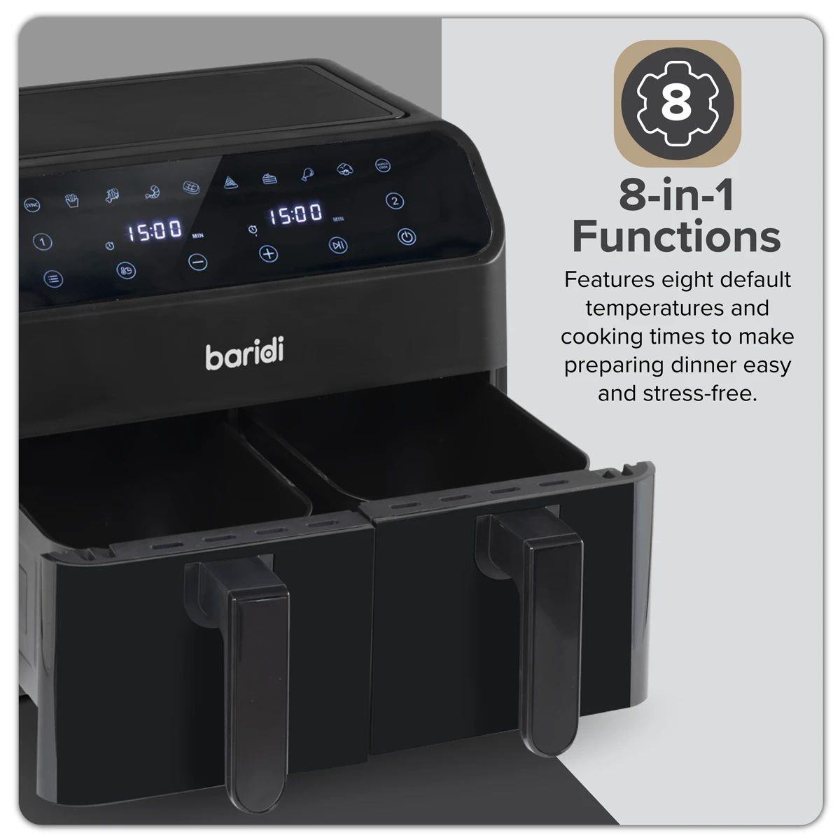 Sealey DH172 Baridi Dual Zone Air Fryer with 8 Preset Functions 8L Capacity 230V/1700W
