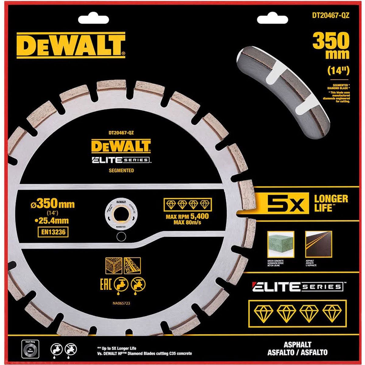 Dewalt 350mm Elite Series Asphalt Diamond Segmented Wheel Blade DT20467-QZ