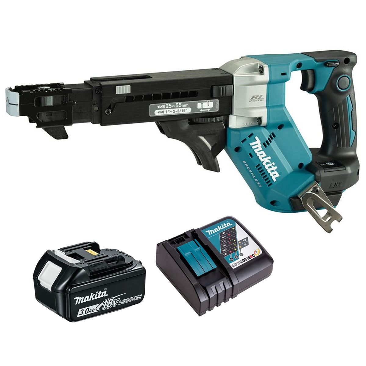 Makita DFR551Z 18V LXT Brushless Auto Feed Screwdriver with 1 x 3.0Ah Battery & Charger