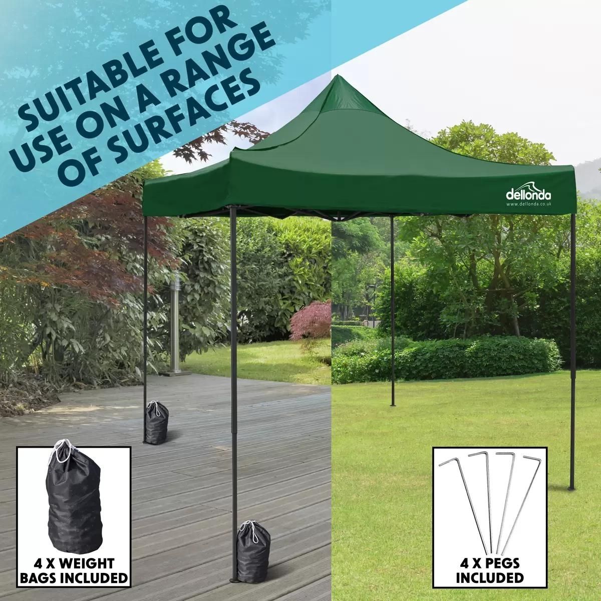 Dellonda DG128 Premium Pop-Up Gazebo Water Resistant Carry Bag Stakes Weight 2x2m