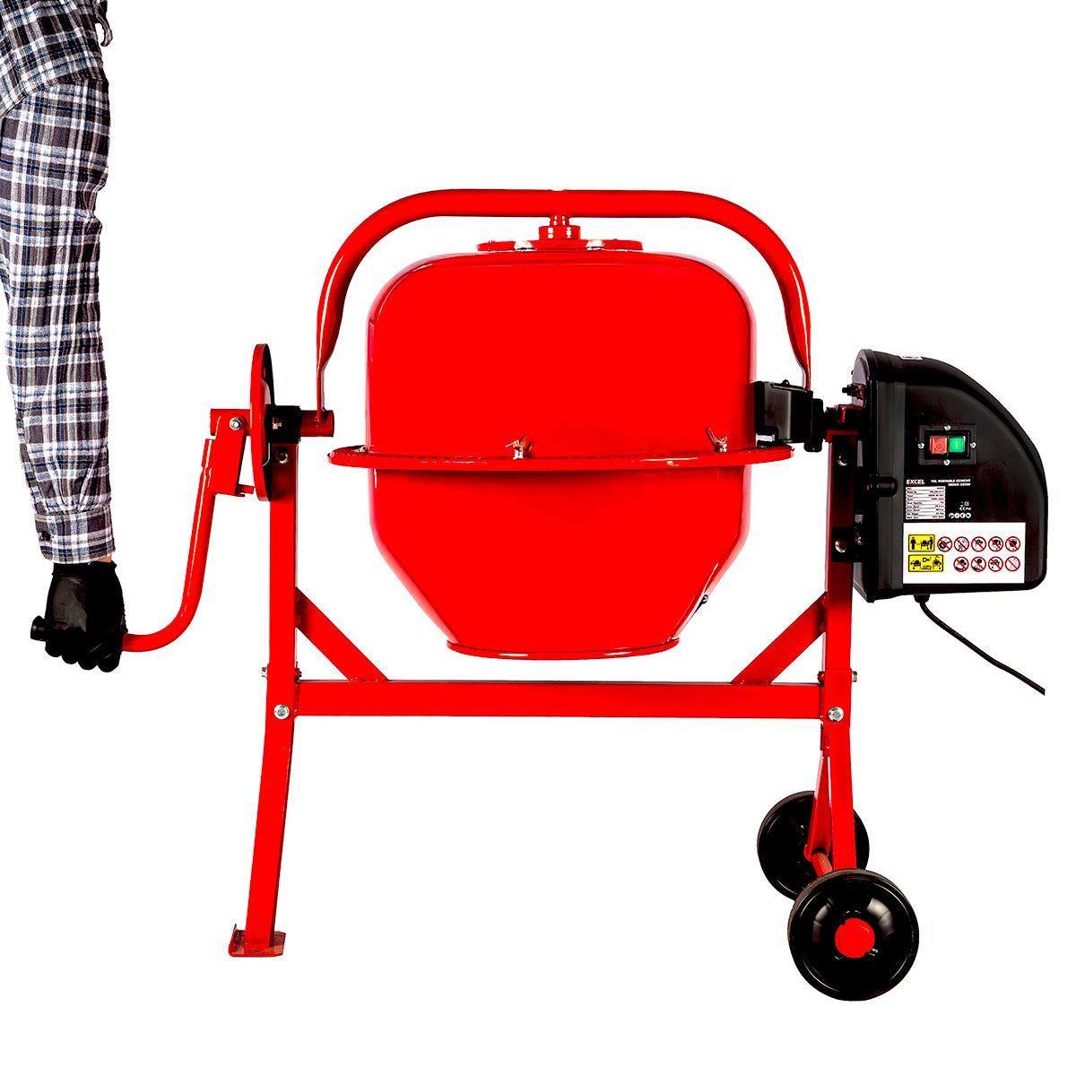Excel 70L Portable Cement Concrete Mixer 240V/220W with Wheels & 100L Wheelbarrow Orange HDPE Tray