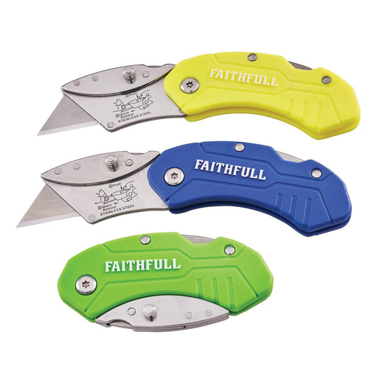 Faithfull Hi-Vis Folding Utility Knife Safe & Convenient Cutting Tool for Every Task XMS24UTILITY