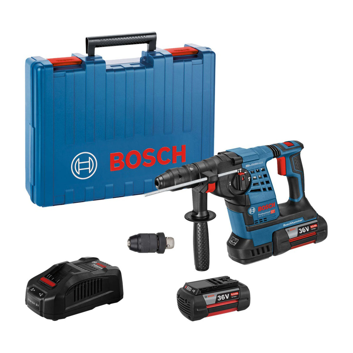 Bosch GBH 36 VF-LI Plus 36V Professional SDS-Plus Rotary Hammer with 2 x 6.0Ah Batteries & Charger 0611907076