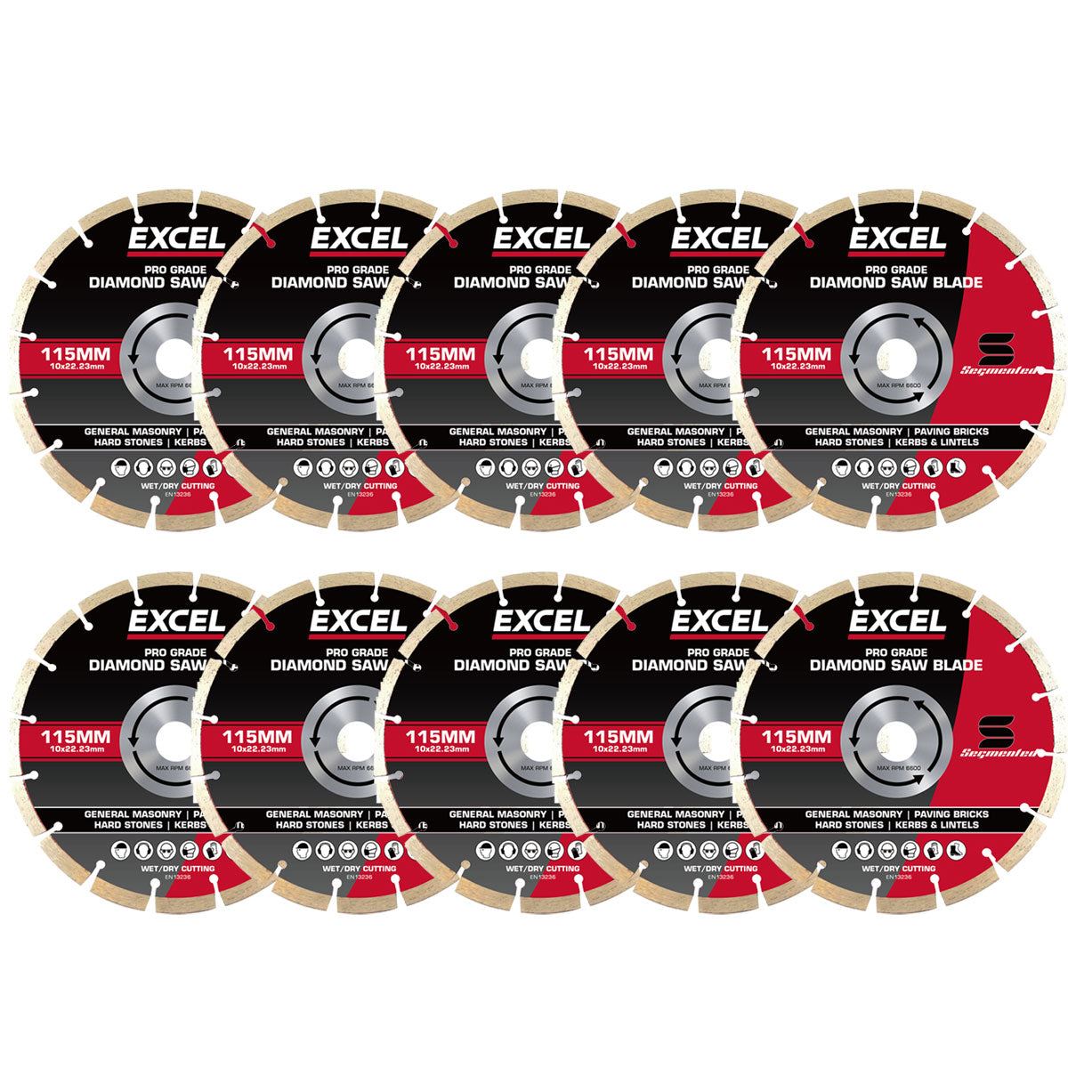 Excel 115mm Diamond Blade Pro Grade Segmented Pack of 10