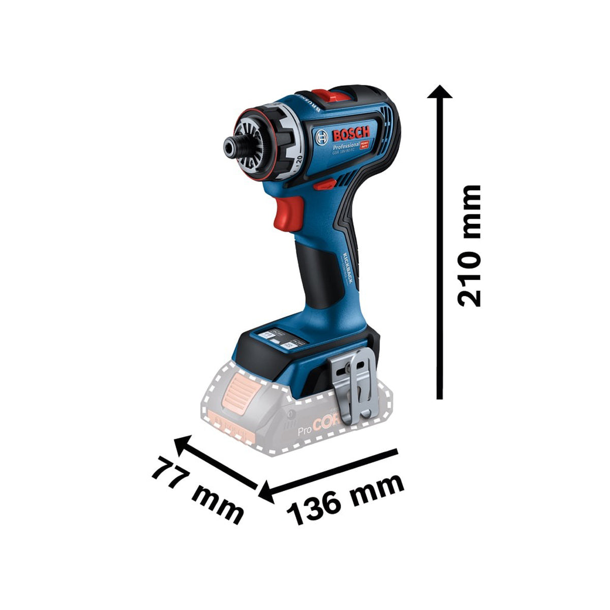 Bosch GSR 18V-90 FC Pro FlexiClick Drill Driver with 2 Attachments Body Only in Case 06019K6204