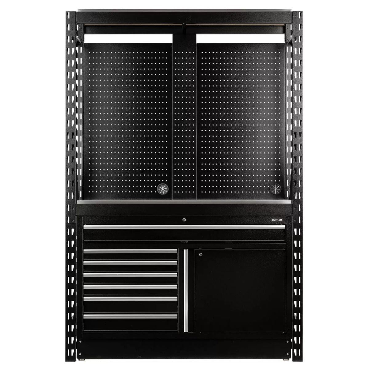 Draper MS400-C2 14PC S Bunker Modular Storage Combo 2 Tier Racking with Stainless Steel Shelving, Pegboards & Floor Cabinet 1500mm 28075