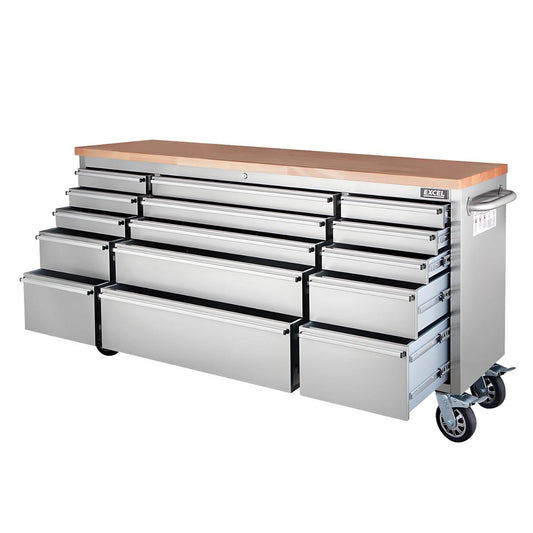 Excel 72" 15 Drawer Stainless Steel Tool Chest Professional Storage Solution