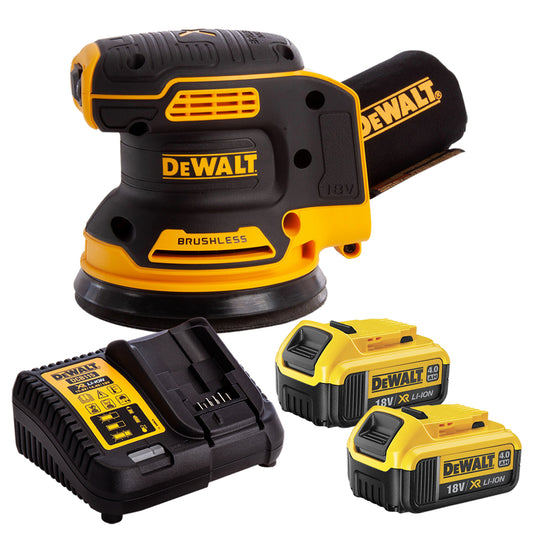 Dewalt DCW210N 18V Brushless 125mm Sander with 2 x 4.0Ah Batteries & Charger