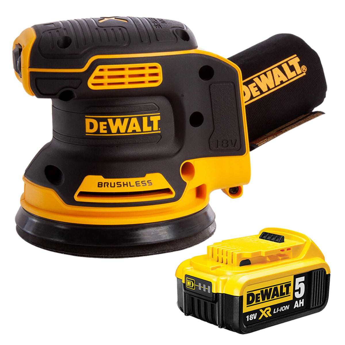 Dewalt DCW210N 18V Brushless 125mm Random Orbital Sander with 1 x 5.0Ah Battery