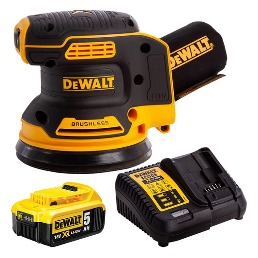 Dewalt DCW210N 18V Brushless 125mm Sander with 1 x 5.0Ah Battery & Charger