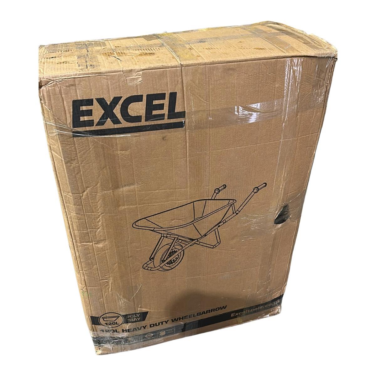 Excel Heavy Duty Orange Wheelbarrow with 120L HDPE Tray Item Condition Damaged Box
