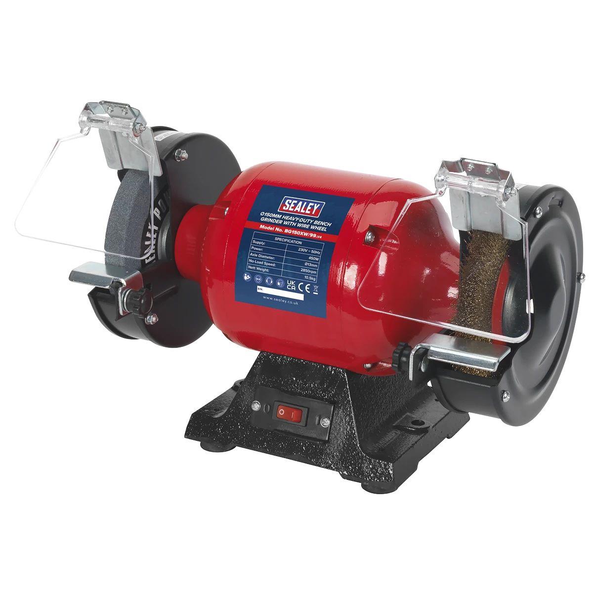 Sealey BG150XW/99 Ø150mm Heavy-Duty Bench Grinder with Wire Wheel 230V/450W