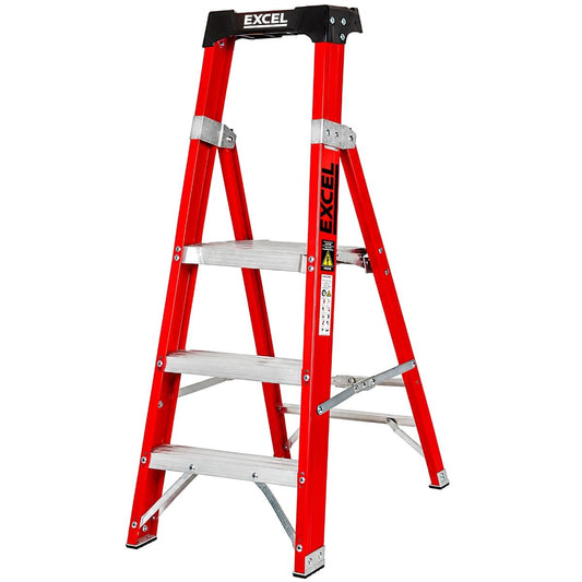 Excel Electricians Fibreglass Platform Step Ladder 3 Tread 1.34m EN131