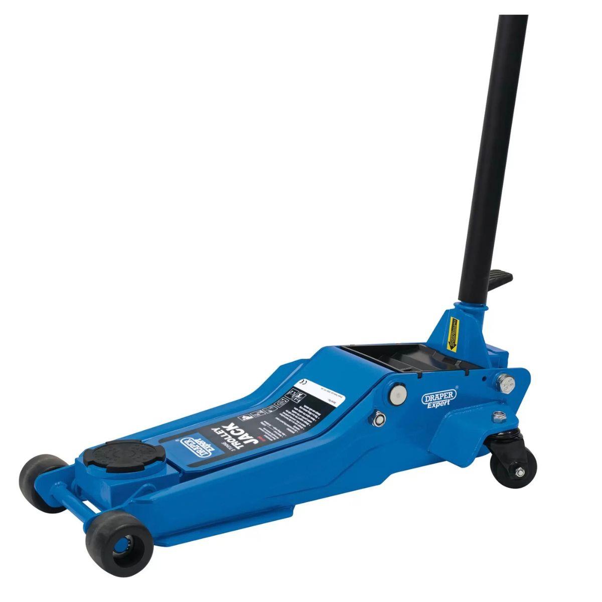 Draper TJ3-E Professional Low Profile Garage Trolley Jack 3 Tonne Blue 01106