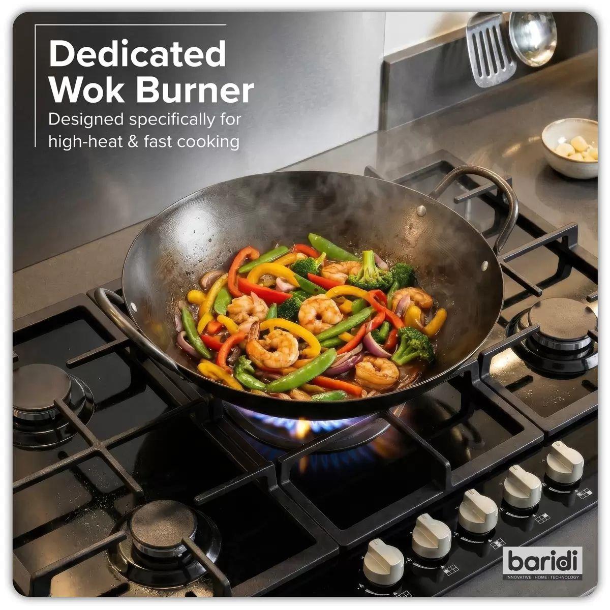 Sealey DH383 Baridi 90cm Gas Hob Black Glass with 5 Burners, Cast Iron Supports & Auto Ignition 11kW/230V
