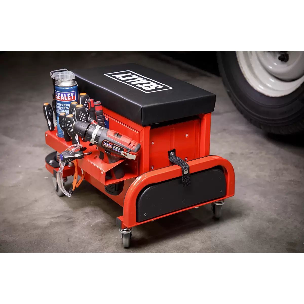 Sealey SCR18R Mechanic's Utility Seat & Toolbox - Red