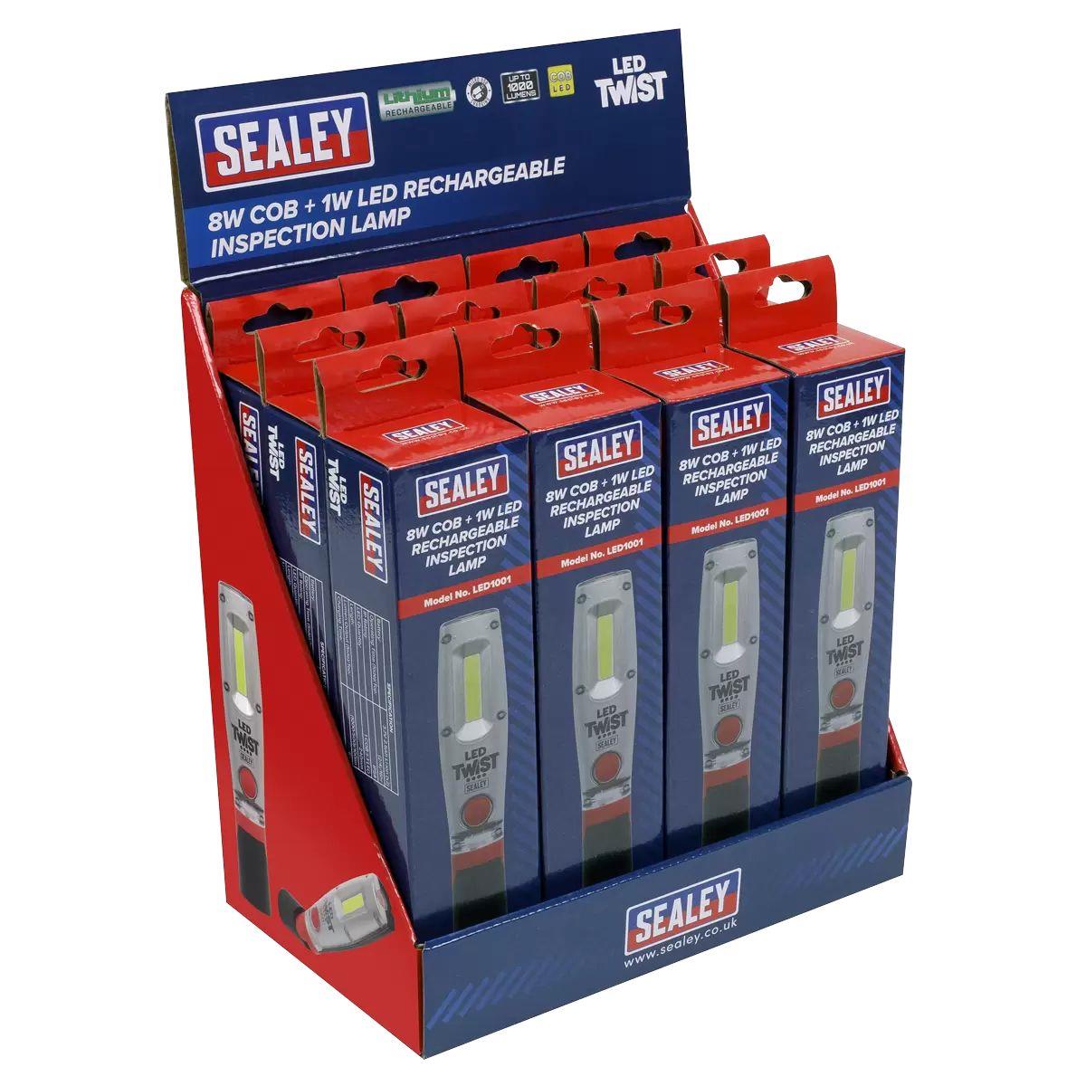 Sealey LED1001DB Rechargeable Inspection Lamp 8W LED Display Box of 12